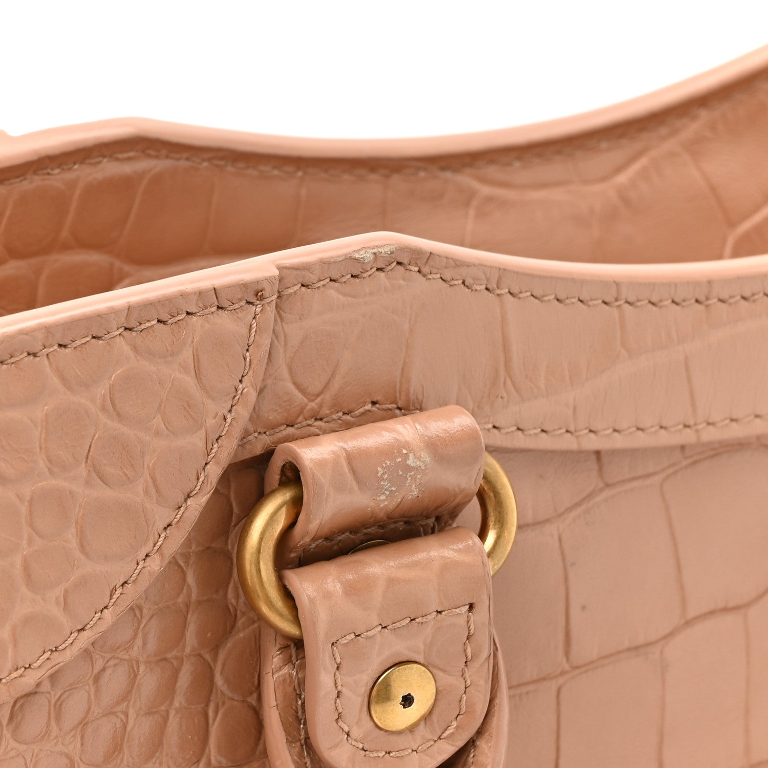 Balenciaga Extra Supple Calfskin Crocodile Embossed Neo Classic Gold Hardware S City  Nude Beige 13 of 14