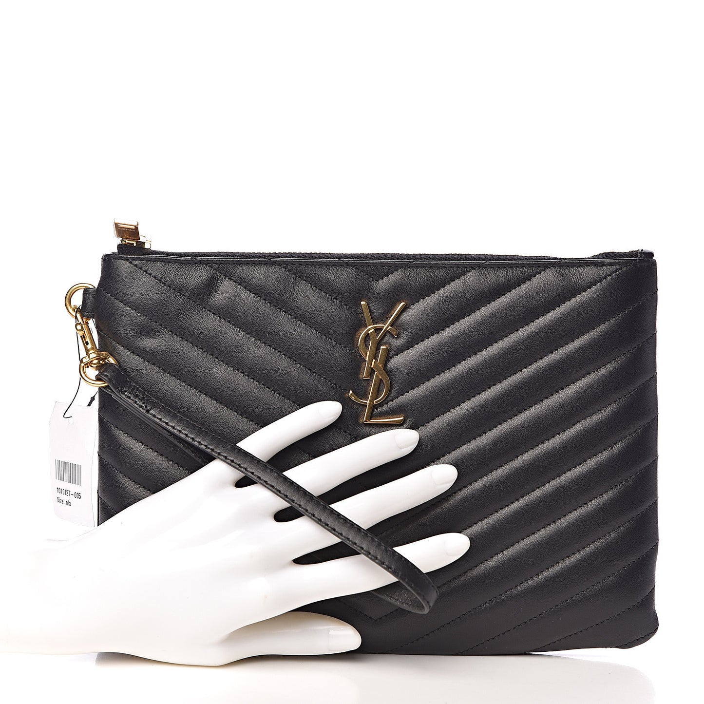 Calfskin Matelasse Chevron Monogram A5 Wristlet Black