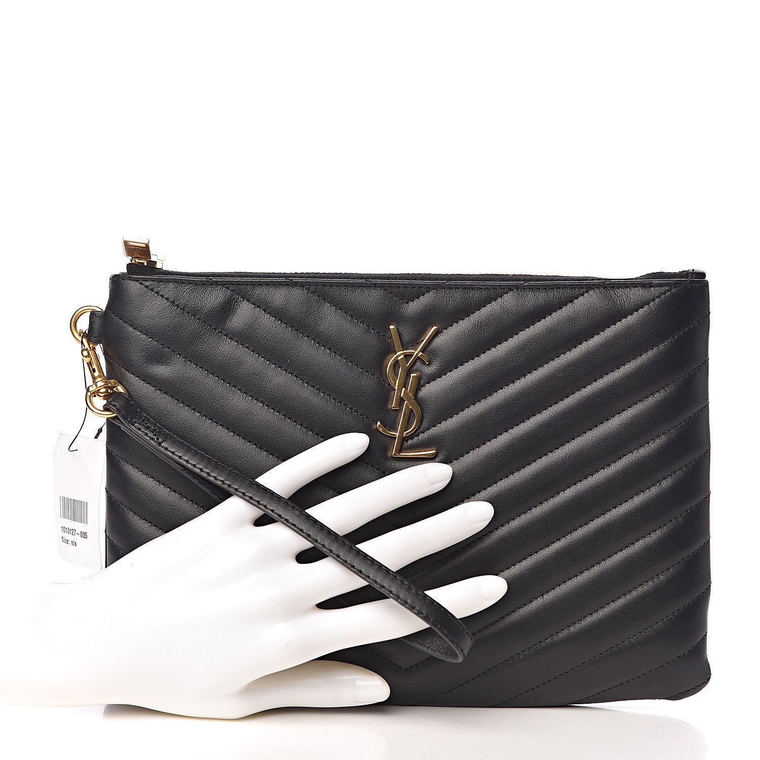 Saint Laurent Calfskin Matelasse Chevron Monogram A5 Wristlet Black 2 of 8