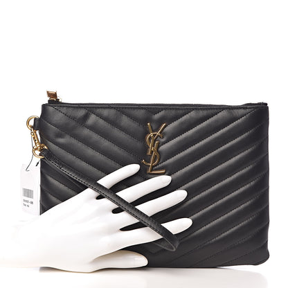 Saint Laurent Calfskin Matelasse Chevron Monogram A5 Wristlet Black 2 of 8