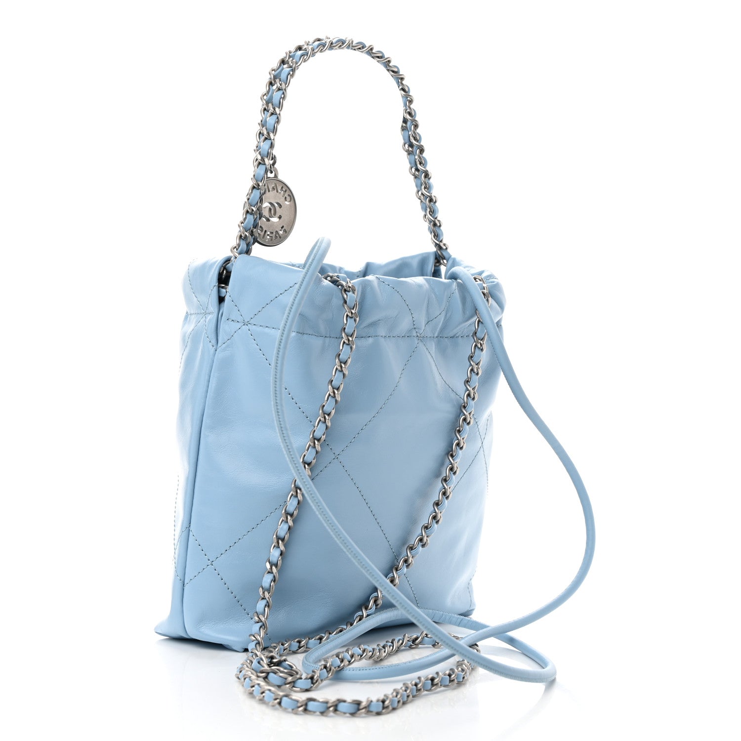 Chanel Shiny Calfskin Quilted Mini Chanel 22 Light Blue 3 of 10