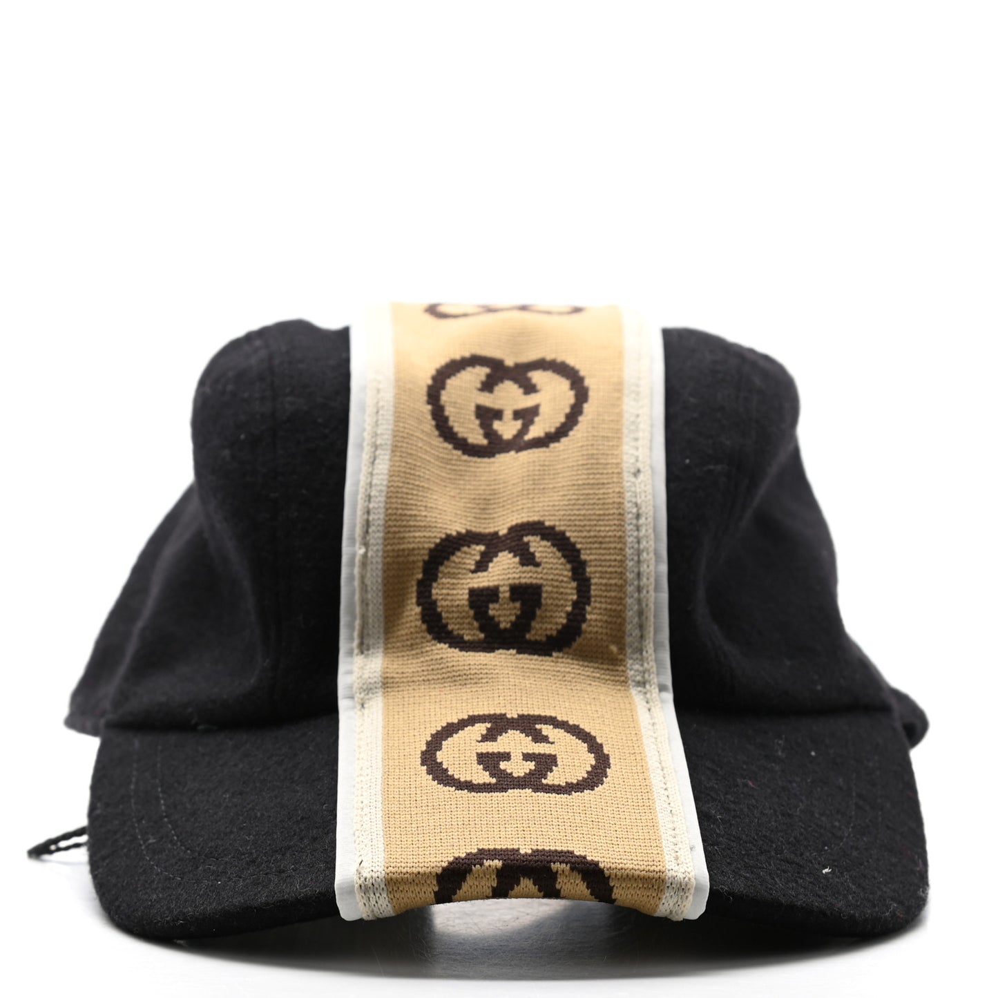 Wool Interlocking GG Stripe Baseball Hat Black