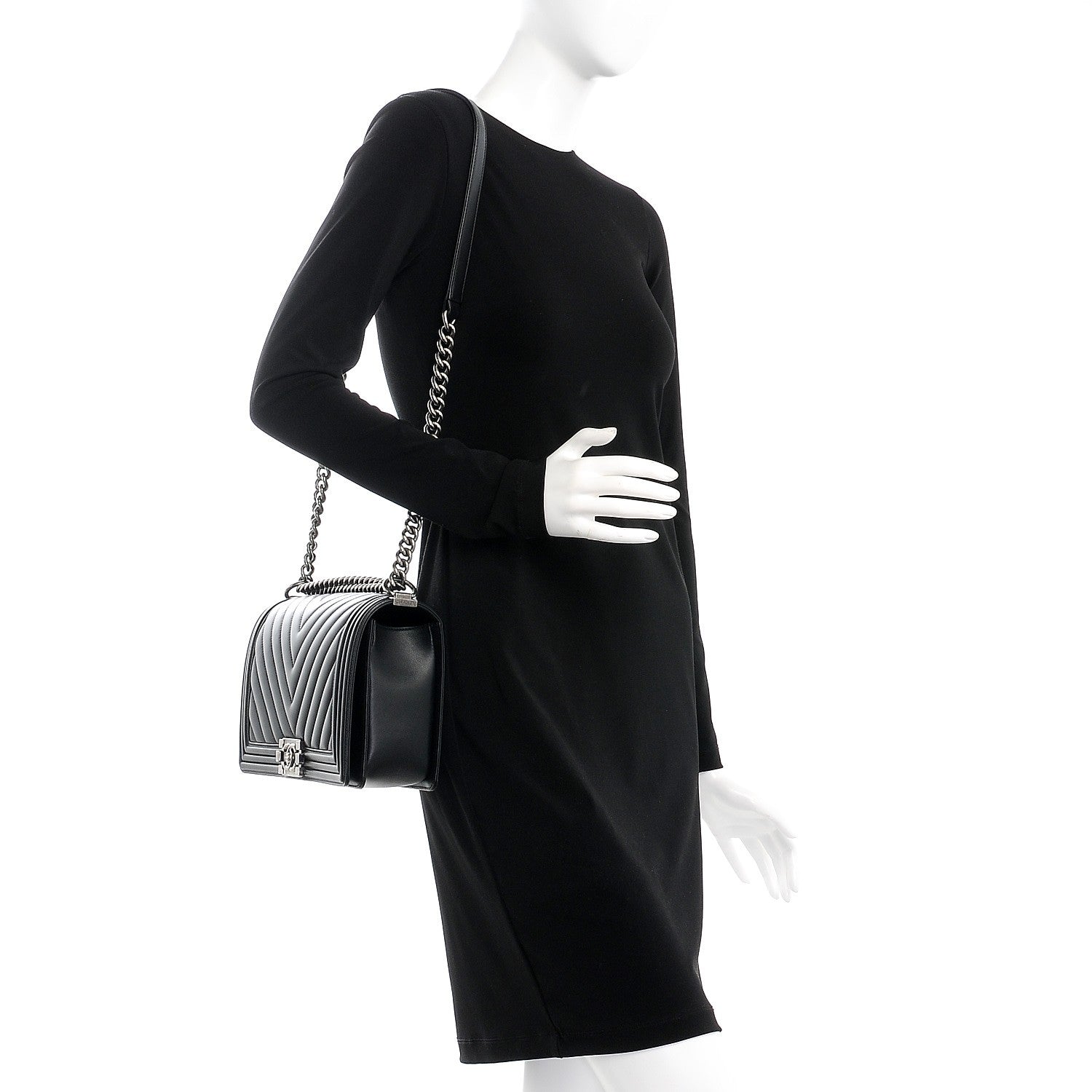 Chanel Calfskin Chevron Quilted New Medium Boy Flap Black 2 of 8