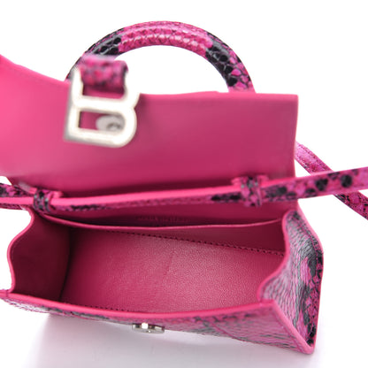 Balenciaga Shiny Calfskin Python Effect Hourglass Top Handle Bag Mini Fuchsia Black 5 of 9