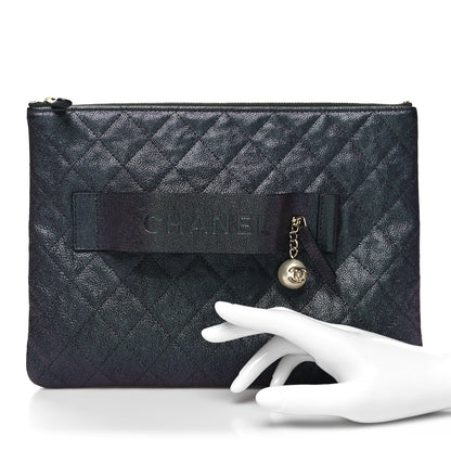 Chanel Iridescent Caviar Medium Night by the C Pouch Clutch Black 2 of 11