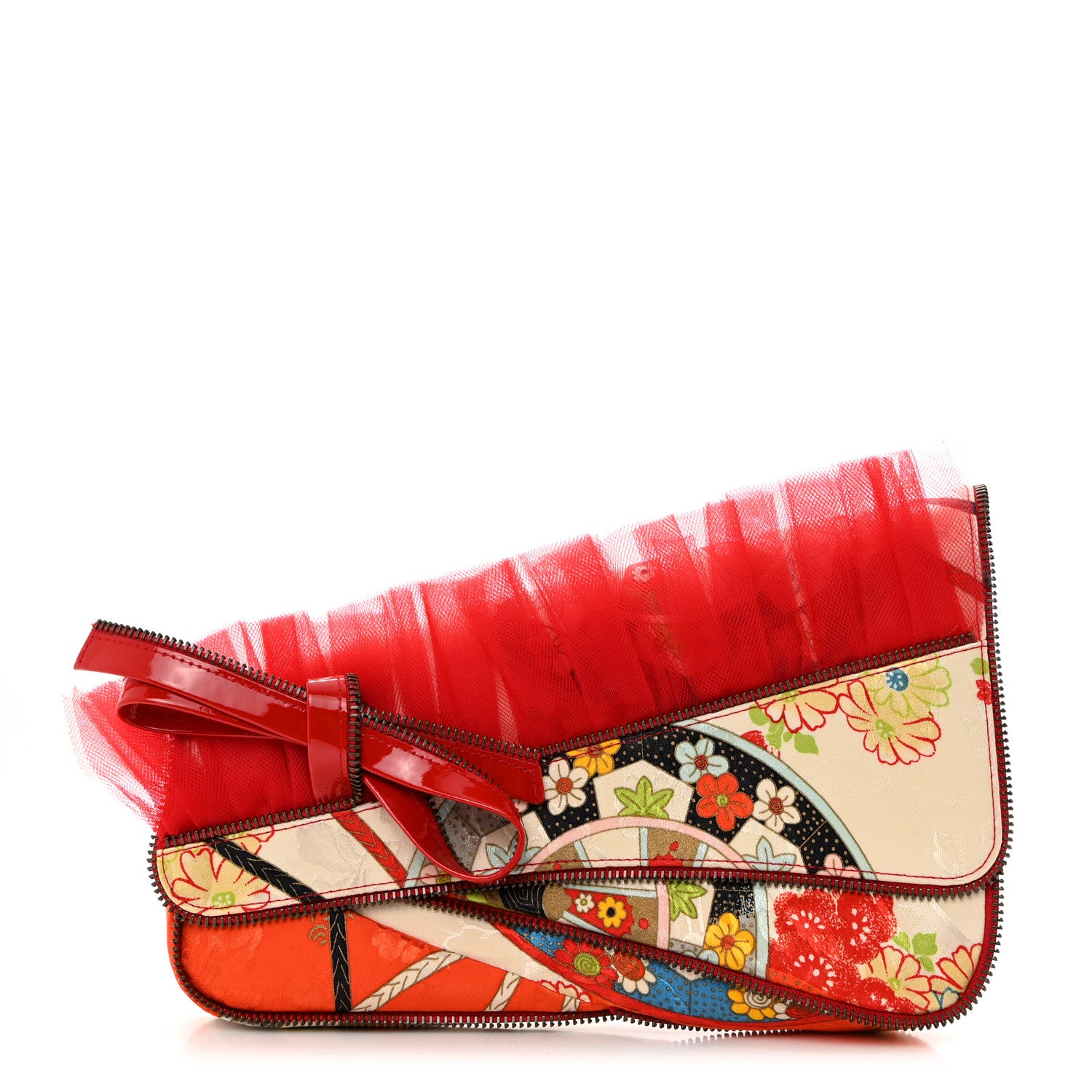 Christian Dior Silk Embroidered Chinosiere Saddle Clutch Multicolor 1 of 8