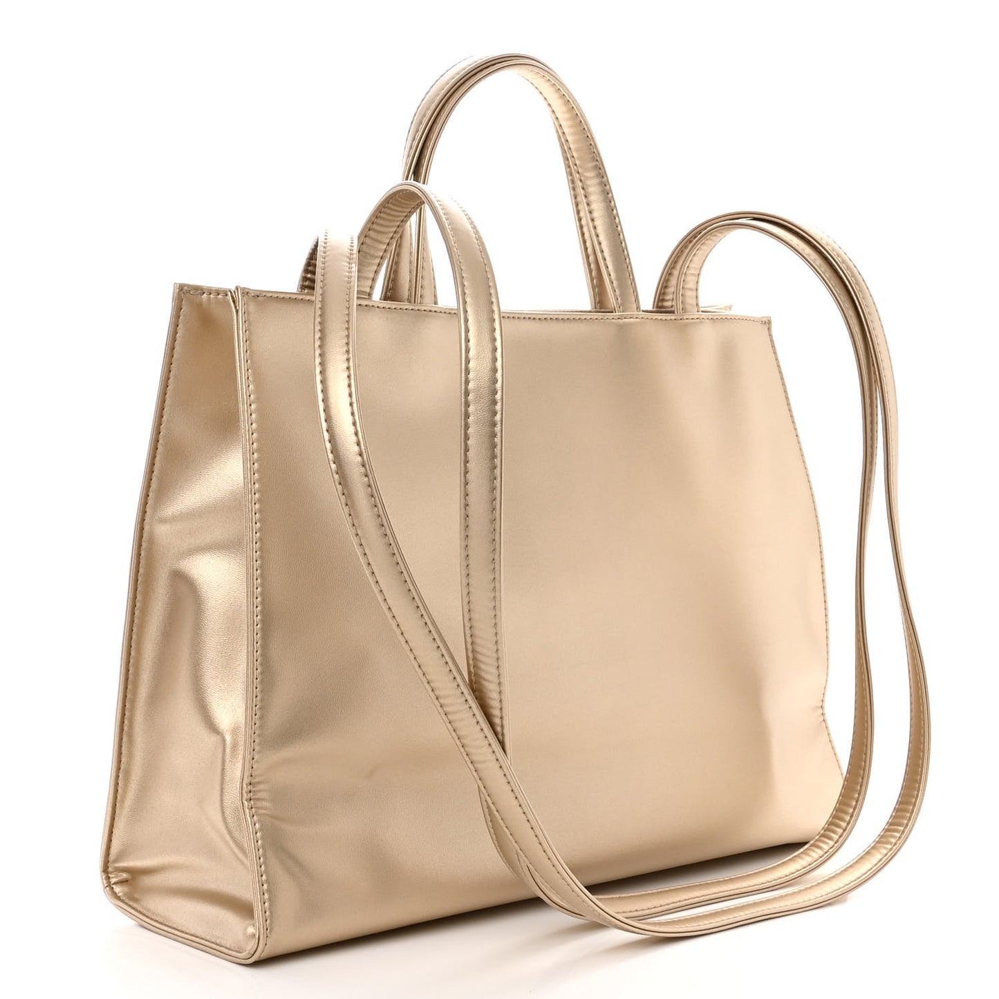 Metallic Vegan Leather Medium Shopping Bag Gold