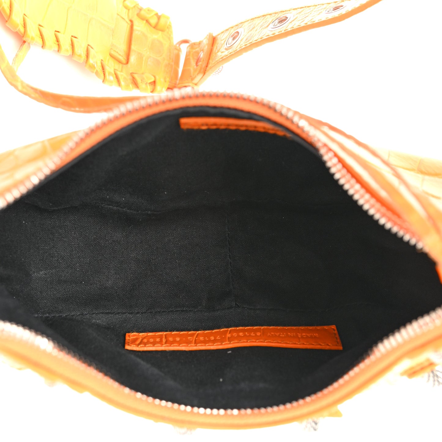 Extra Supple Calfskin Crocodile Embossed Le Cagole Shoulder Bag XS Pop Orange