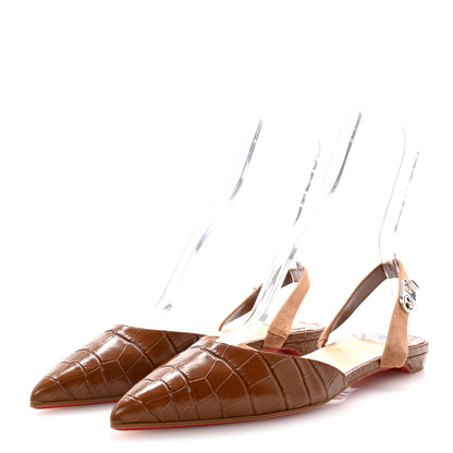 Christian Louboutin Calfskin Crocodile Embossed Choc Lock Flats 38 Biscotto 4 of 9