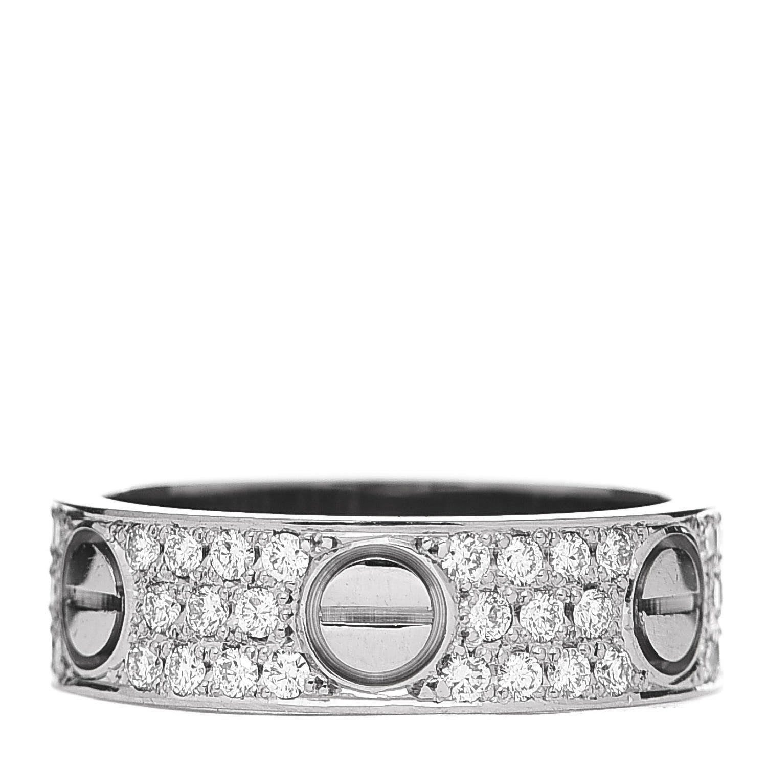 Cartier 18K White Gold Diamond 5mm LOVE Wedding Paved Band Ring 52 6 3 of 6