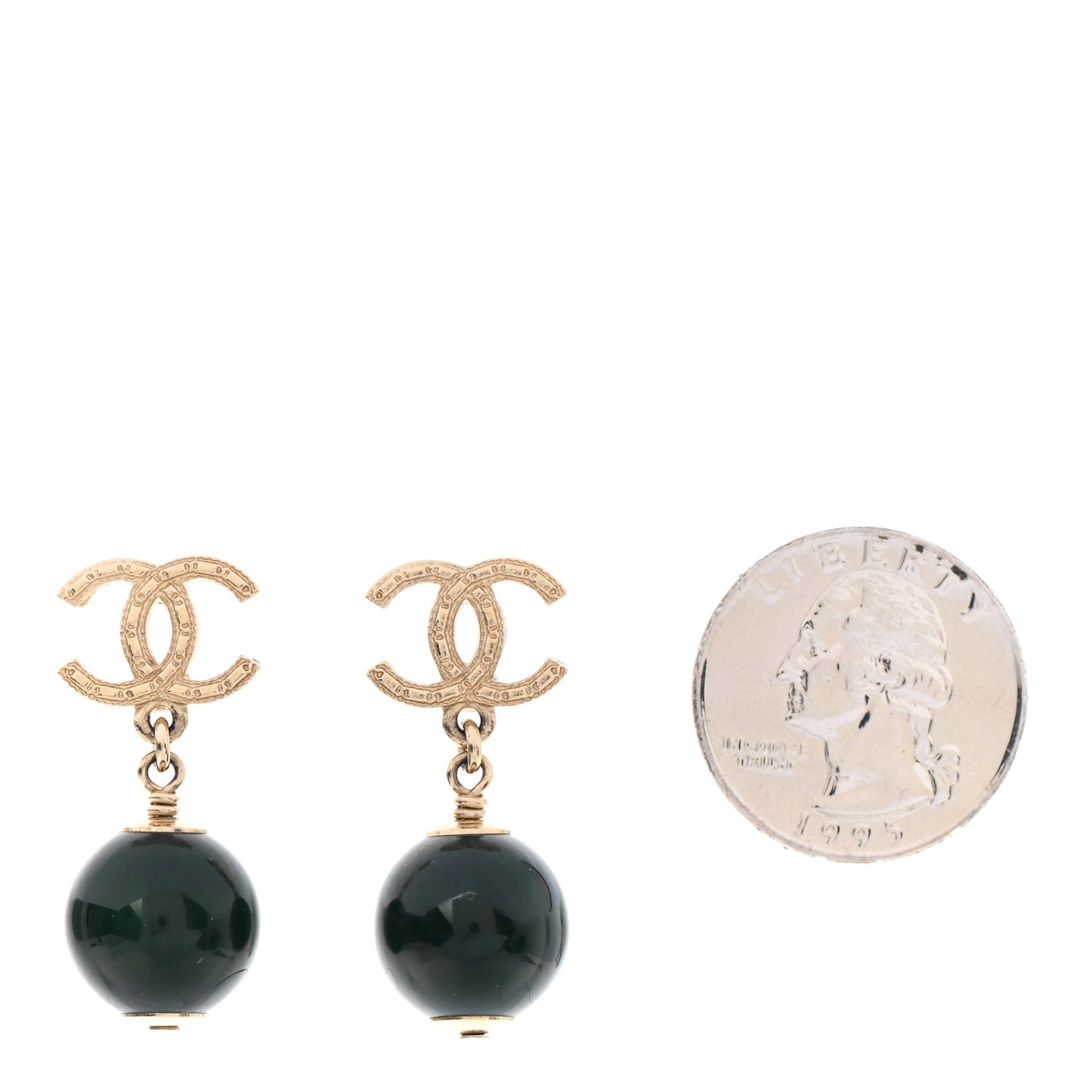 CC Bead Drop Earrings Dark Green Gold