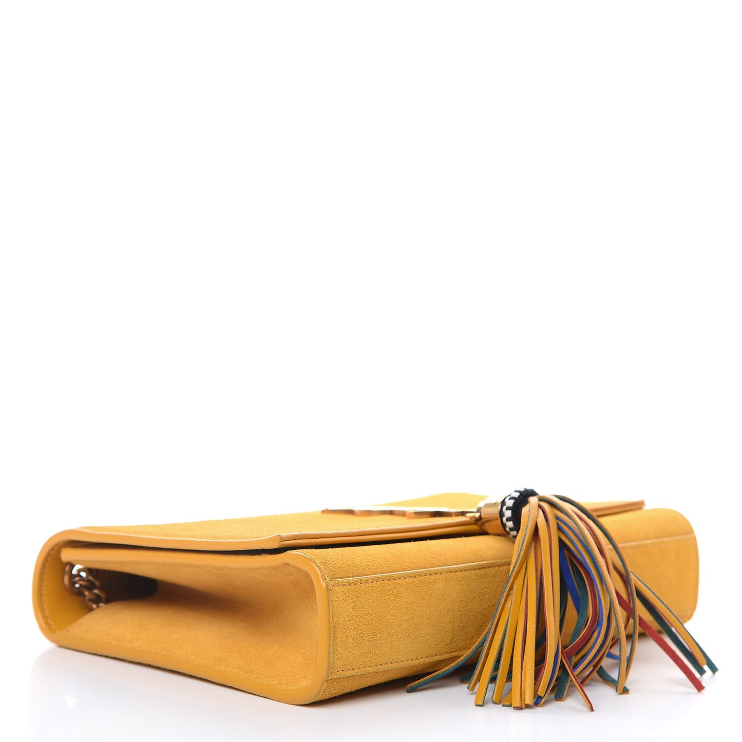 Suede Medium Classic Monogram Kate Tassel Satchel Saffron Yellow