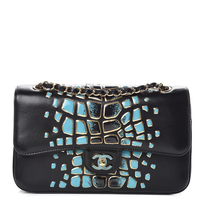 Chanel Lambskin Resin Medium Double Flap Black Turquoise 1 of 10