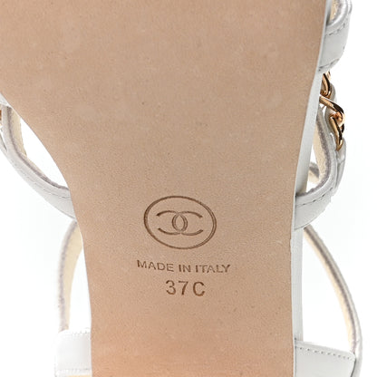 Chanel Lambskin Cap Toe Chain Slingback Pumps 37 White Black 13 of 16