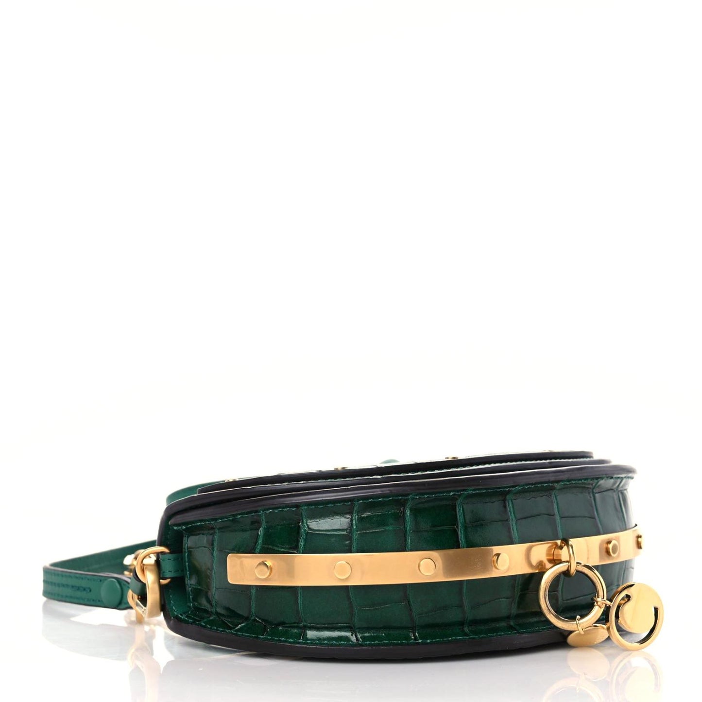 Calfskin Crocodile Embossed Small Nile Bracelet Minaudiere Bag Woodsy Green