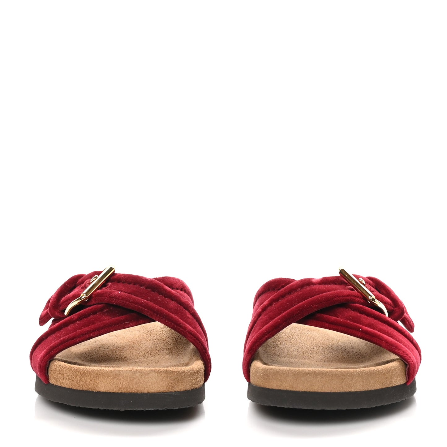 Velvet Flat Slide Sandals 37 Red