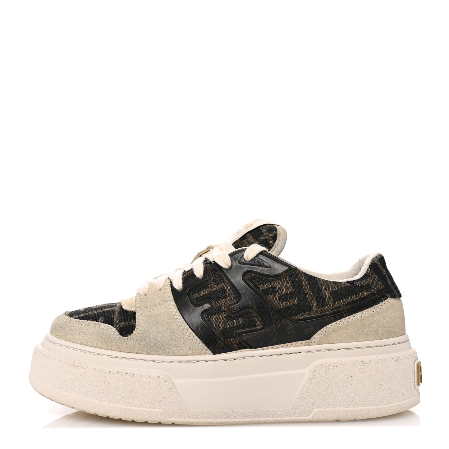 Suede Vitello Fendi Logo Match Low Top Sneakers 39 Cream Tobacco Black