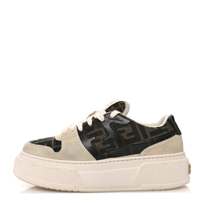 Fendi Suede Vitello Fendi Logo Match Low Top Sneakers 39 Cream Tobacco Black 1 of 10