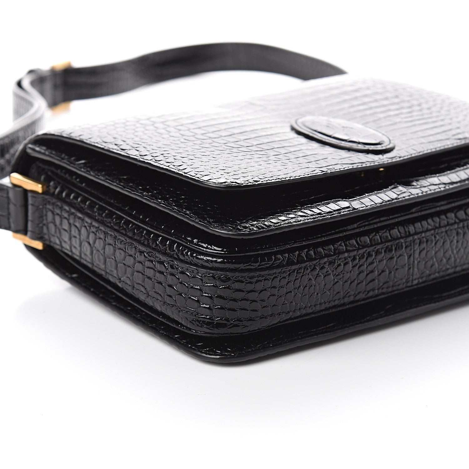 Saint Laurent Calfskin Crocodile Embossed New Besace Crossbody Bag Black 7 of 8