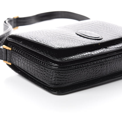 Saint Laurent Calfskin Crocodile Embossed New Besace Crossbody Bag Black 7 of 8