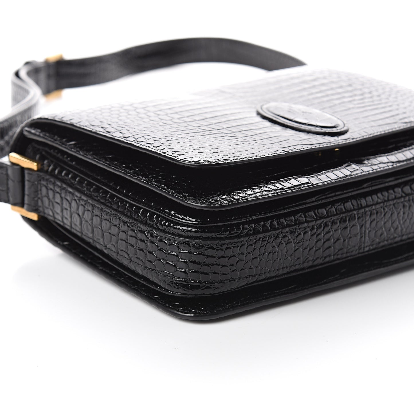 Calfskin Crocodile Embossed New Besace Crossbody Bag Black