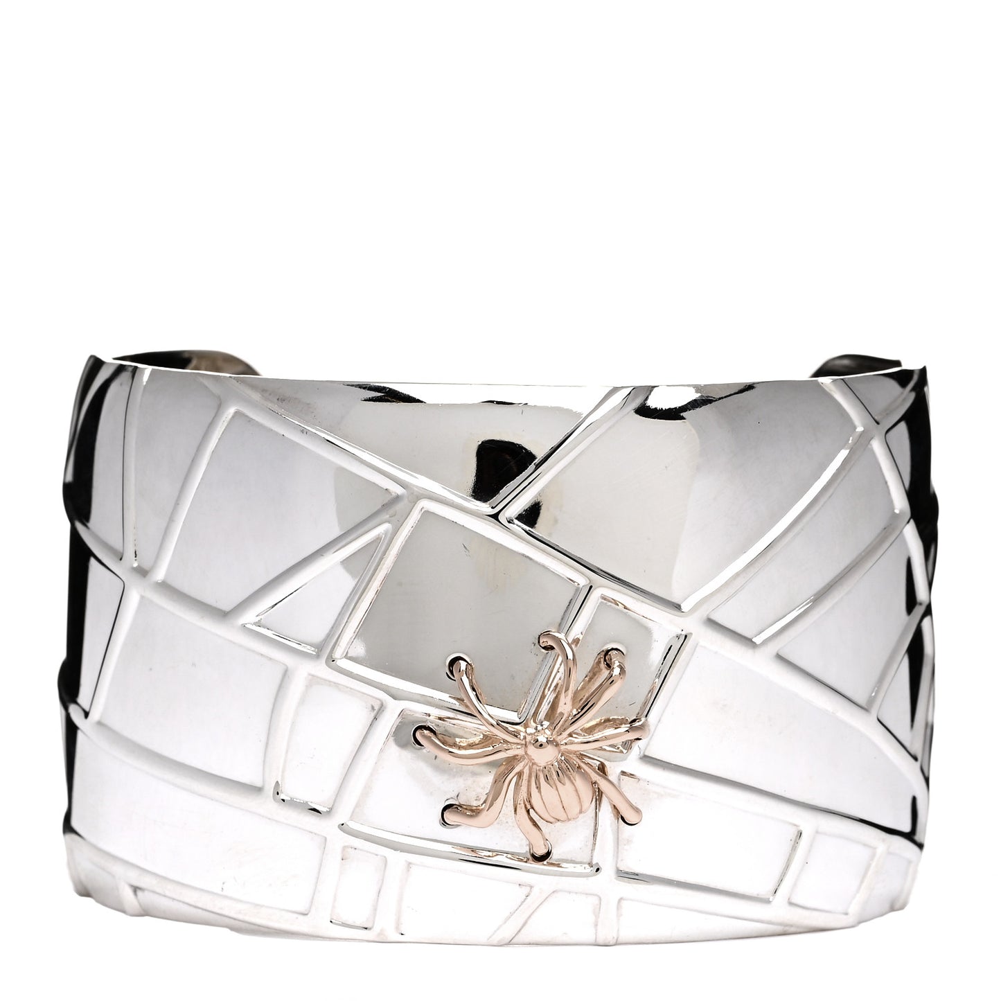 Sterling Silver 18K Rose Gold Spider Web Cuff Bracelet