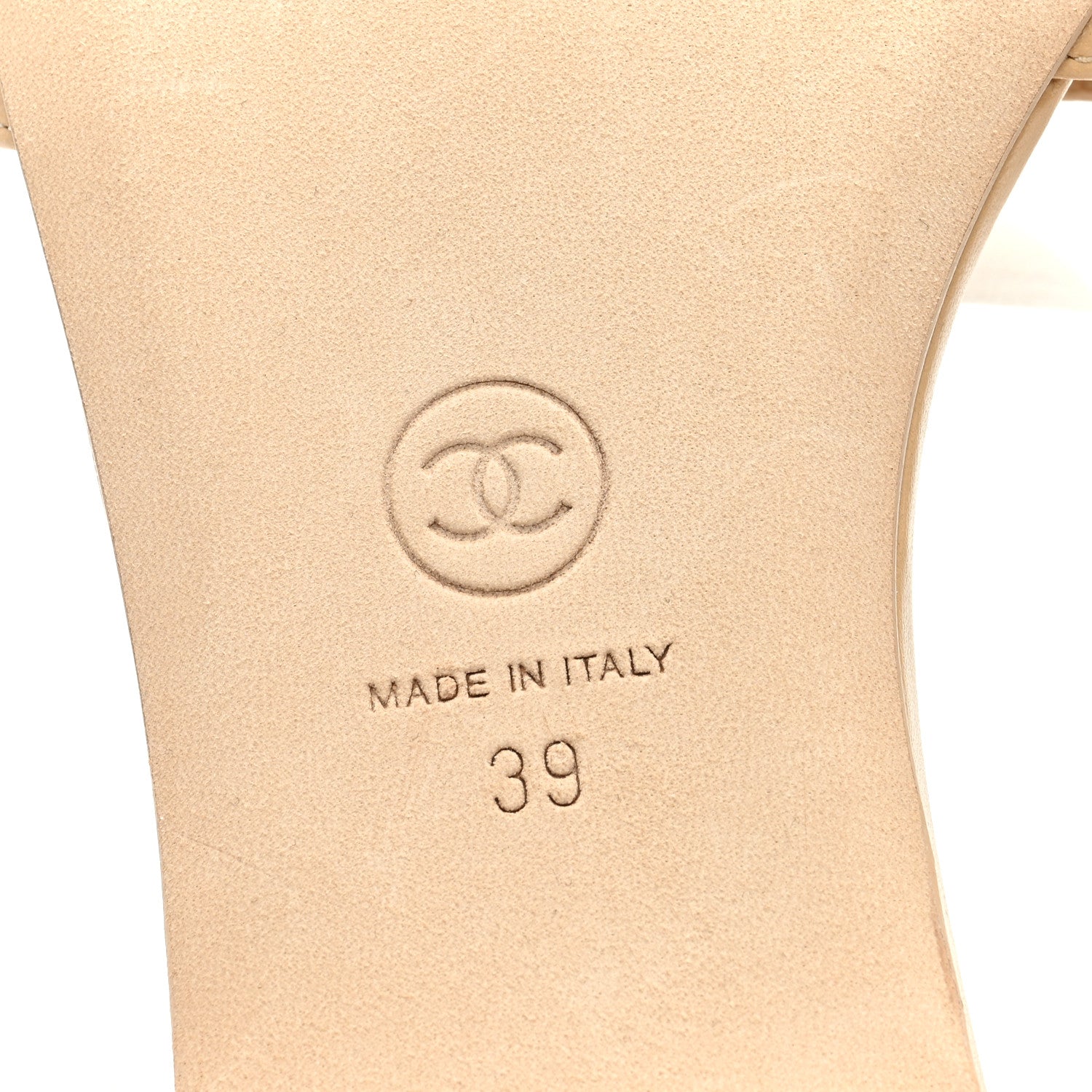Chanel Lambskin Camellia Slide Sandals 39 Beige 6 of 8
