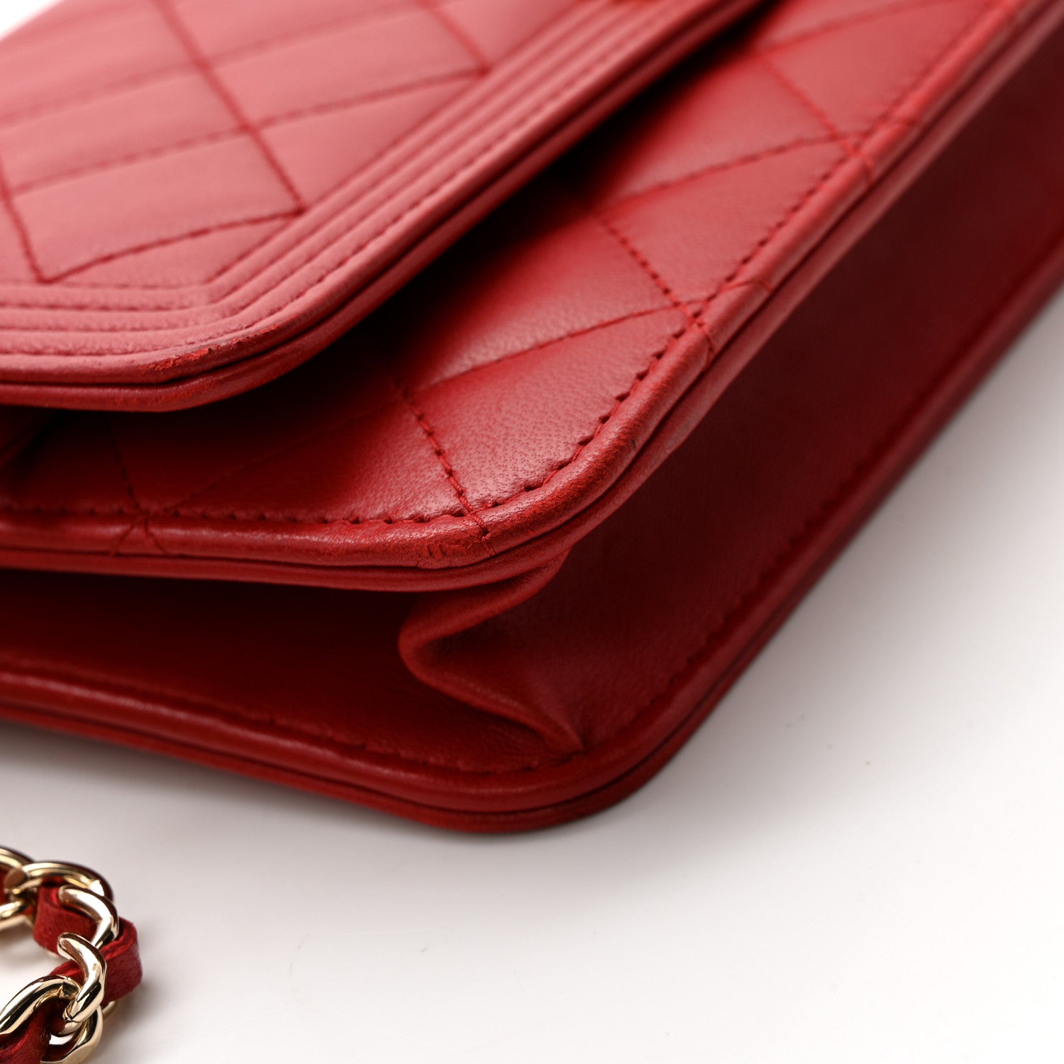 Chanel Lambskin Quilted Boy Wallet On Chain WOC Red 16 of 21