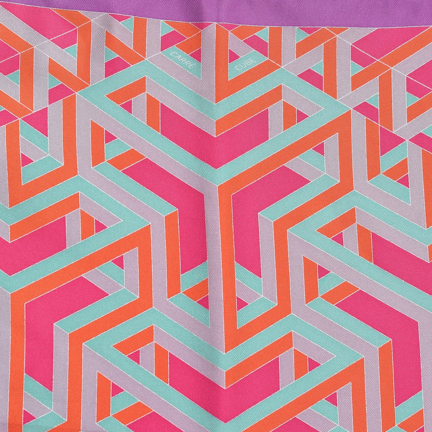 Hermes Silk Carre Cube Pocket Square Violet Vermillon Vert 6 of 6