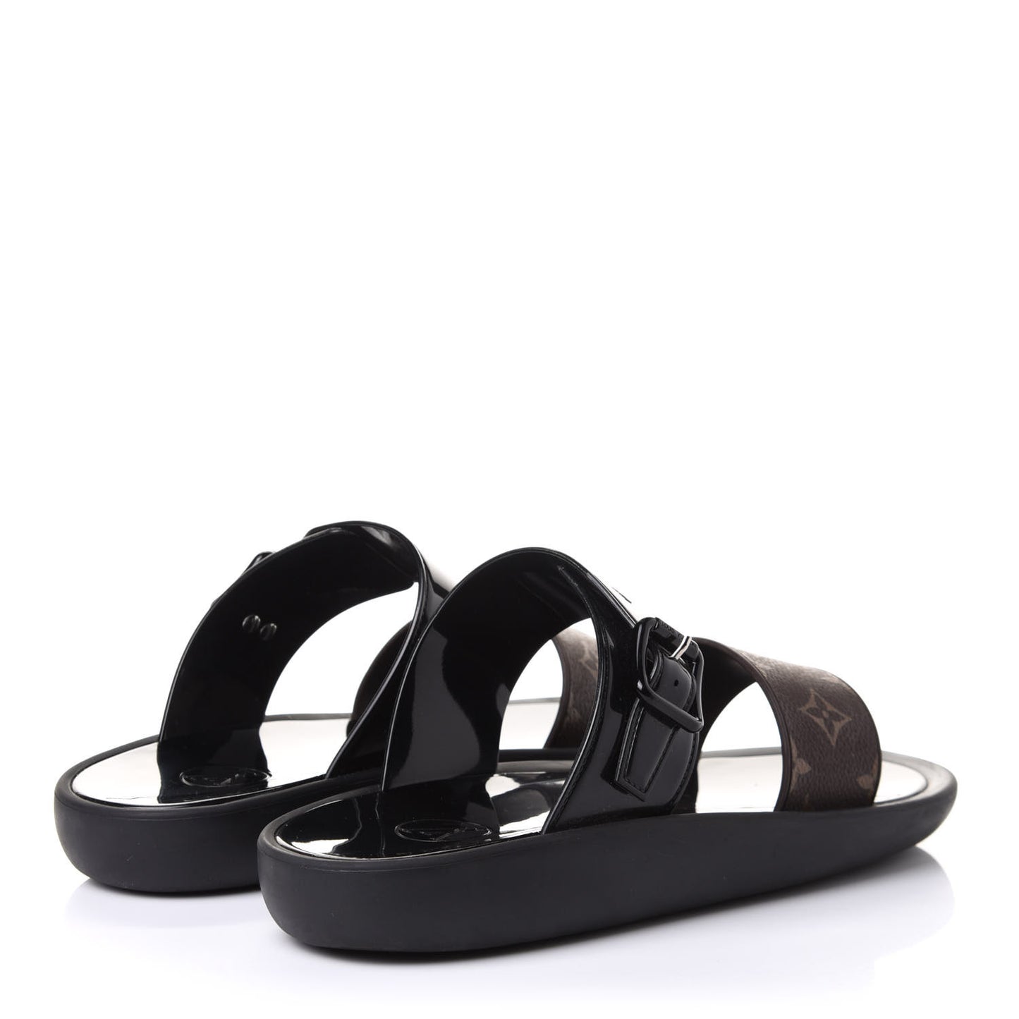 Monogram Sunbath Flat Mule Sandals 41 Black