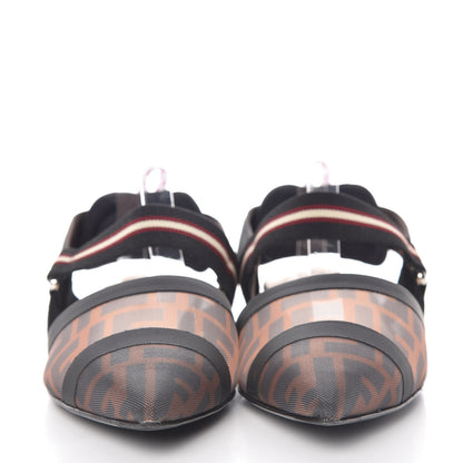 Fendi Technical Mesh FF Colibri Slingback Ballerina Flats 41 Tobacco Moro Black Militare 2 of 8