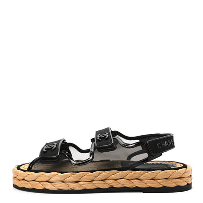 Chanel Mesh Patent Calfskin Velcro Dad Sandals 39 Black 1 of 9