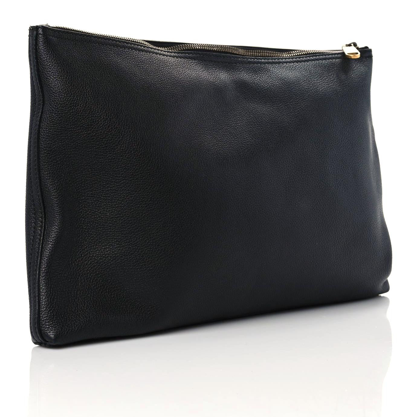 Pebbled Calfskin Large Logo Portfolio Clutch Black