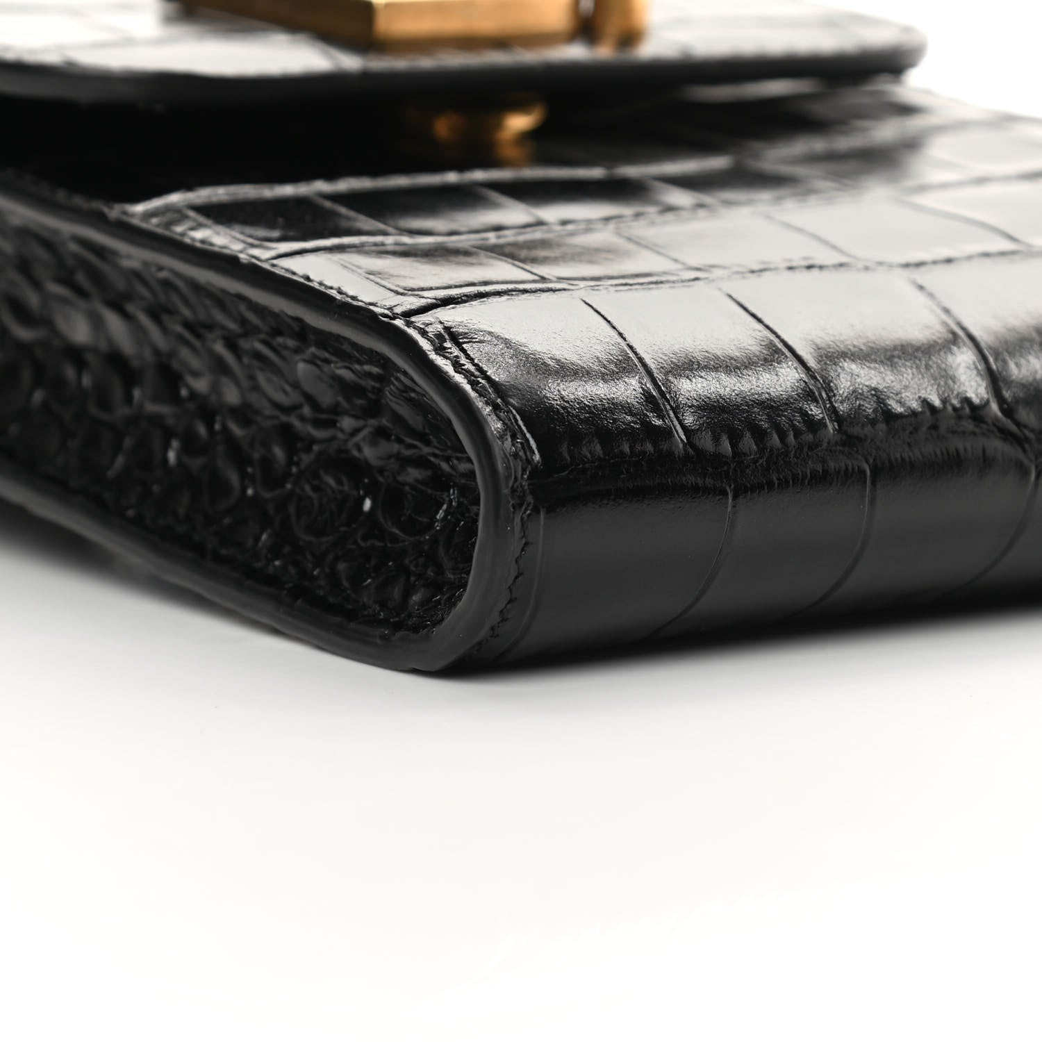 Balenciaga Shiny Calfskin Crocodile Embossed B Phone Holder Black 9 of 11