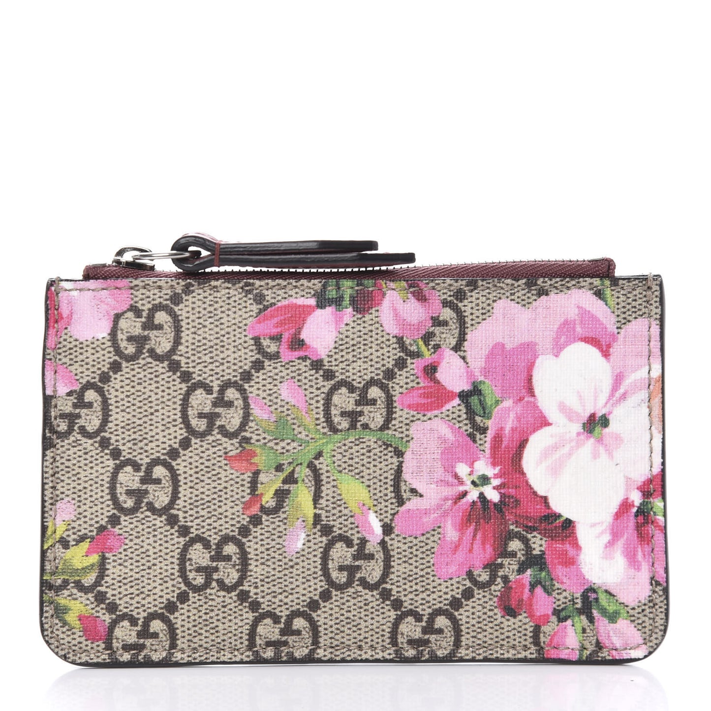 GG Supreme Monogram Blooms Key Ring Coin Case Beige Multicolor Dry Rose