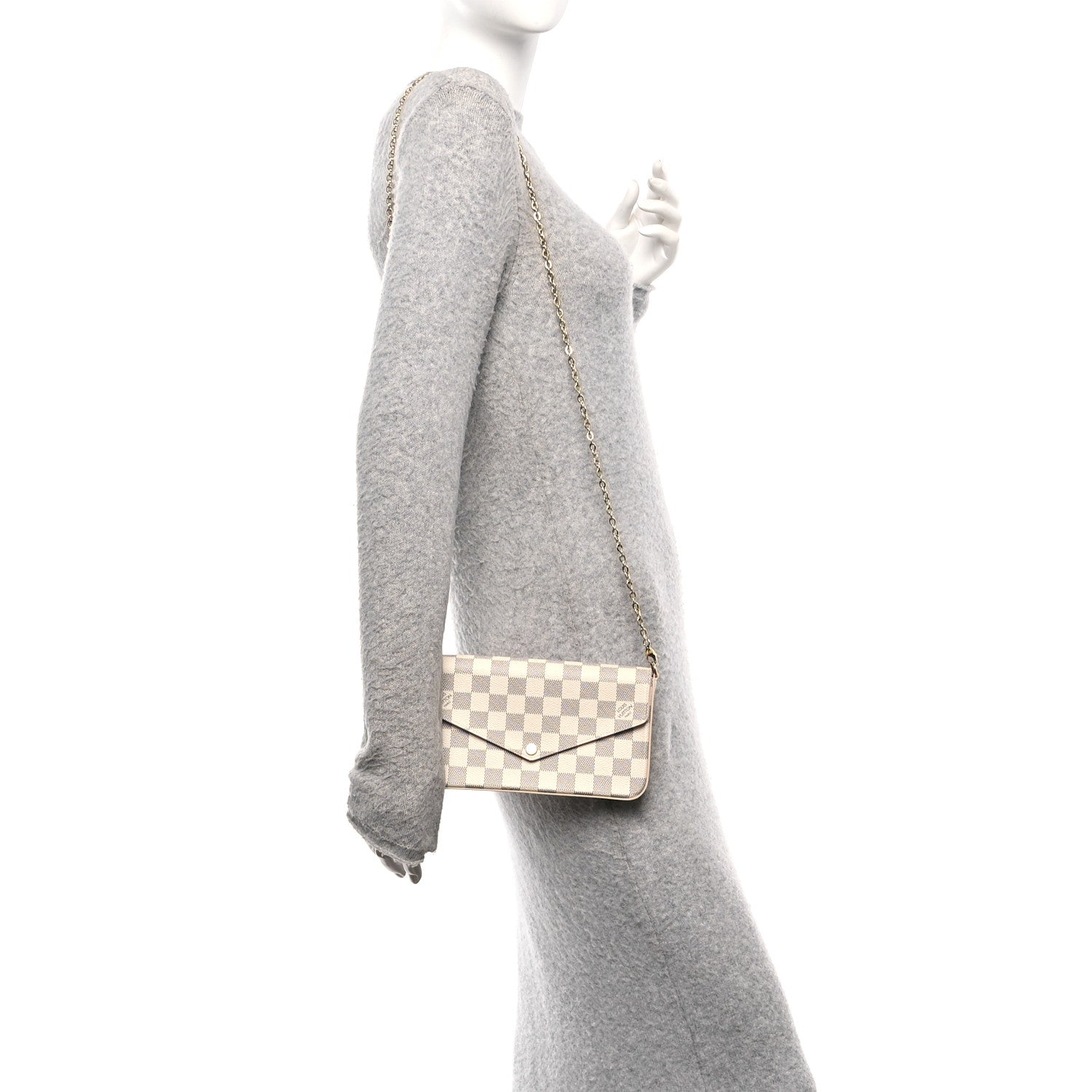 Louis Vuitton Damier Azur Pochette Felicie Chain Wallet Rose Ballerine 2 of 11