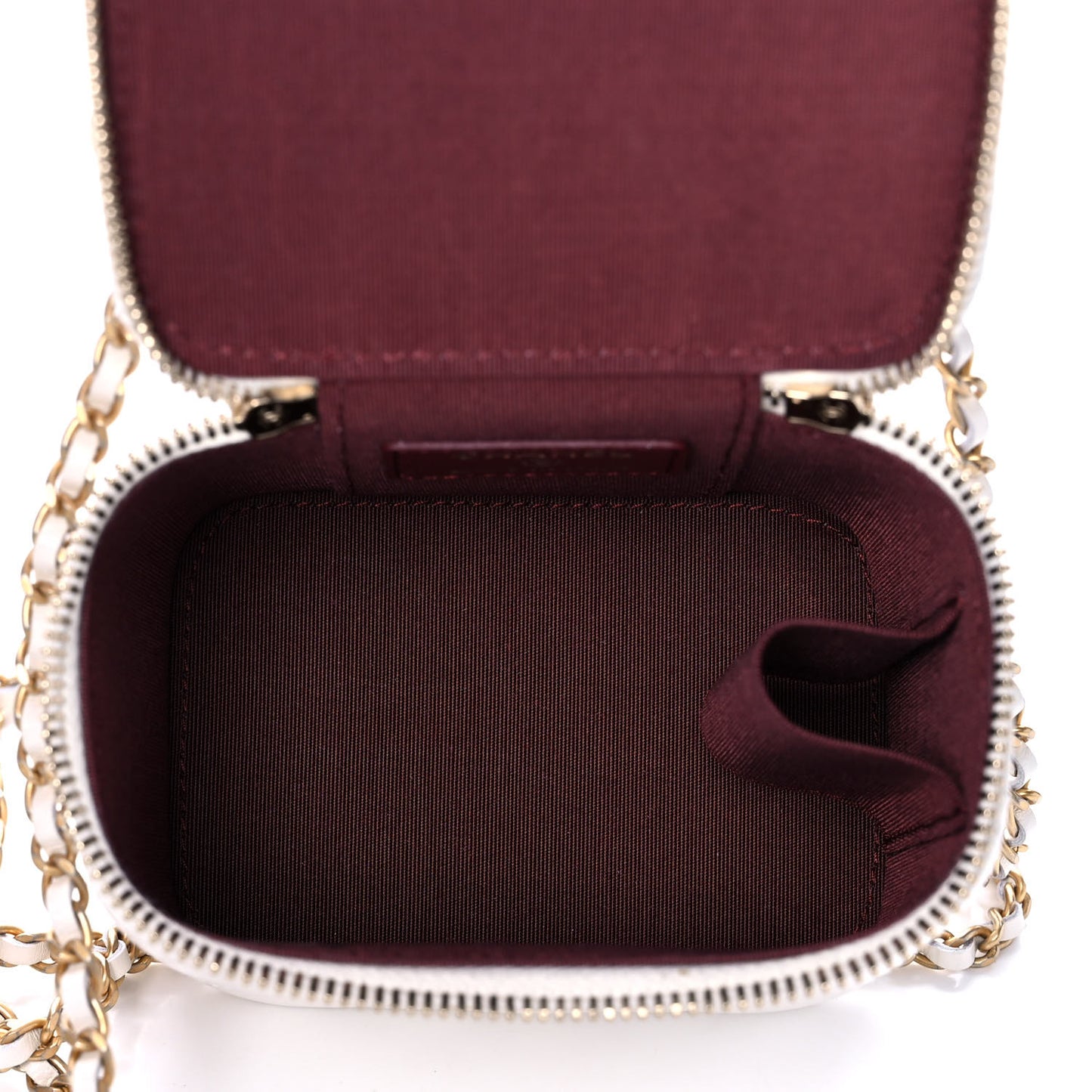 Calfskin Quilted Mini Perfect Fit Vanity Case With Chain White