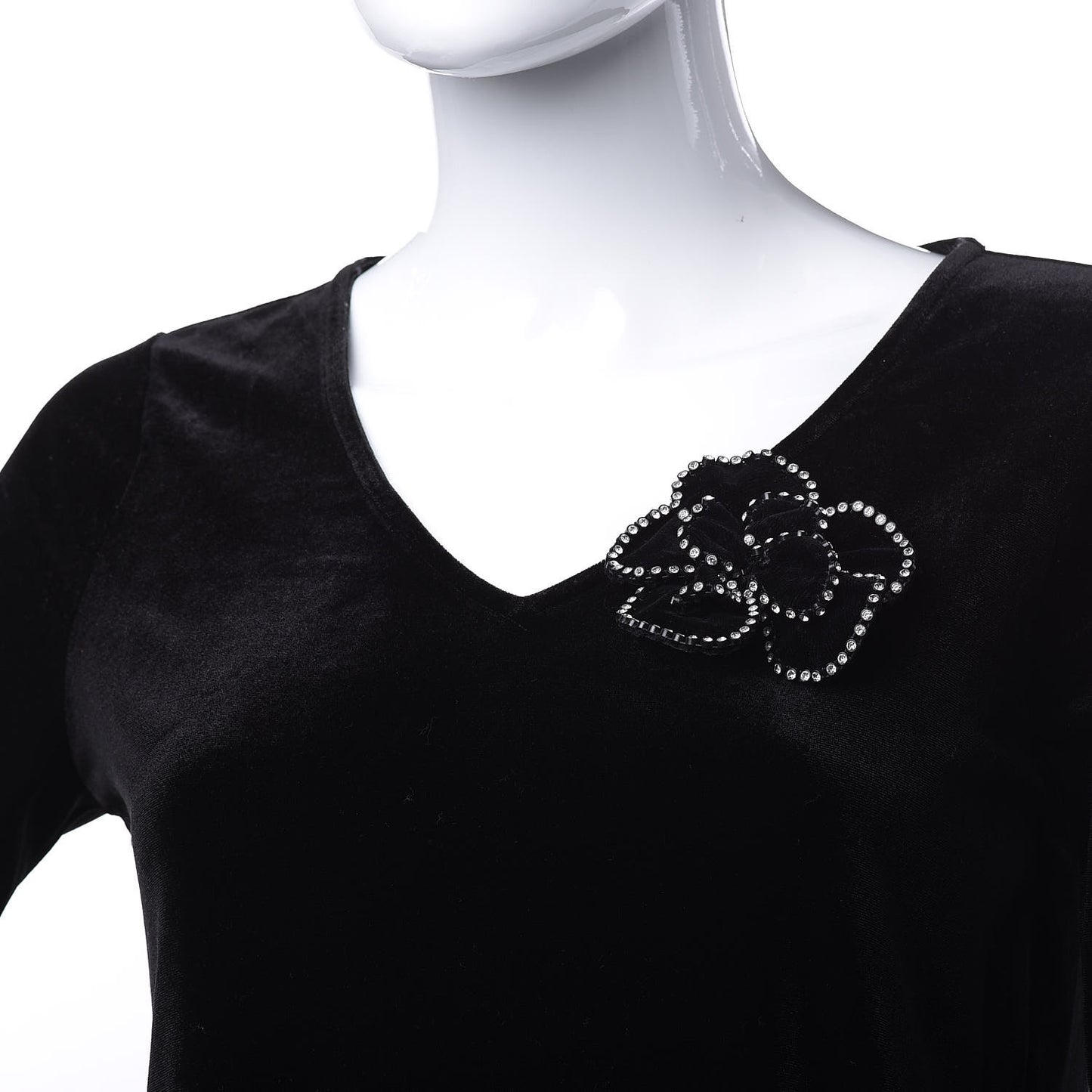 Velvet Crystal Camellia Brooch Black