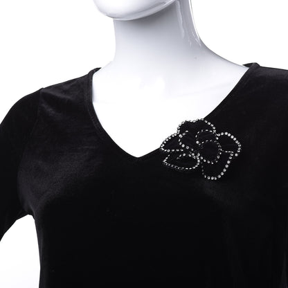 Chanel Velvet Crystal Camellia Brooch Black 2 of 5