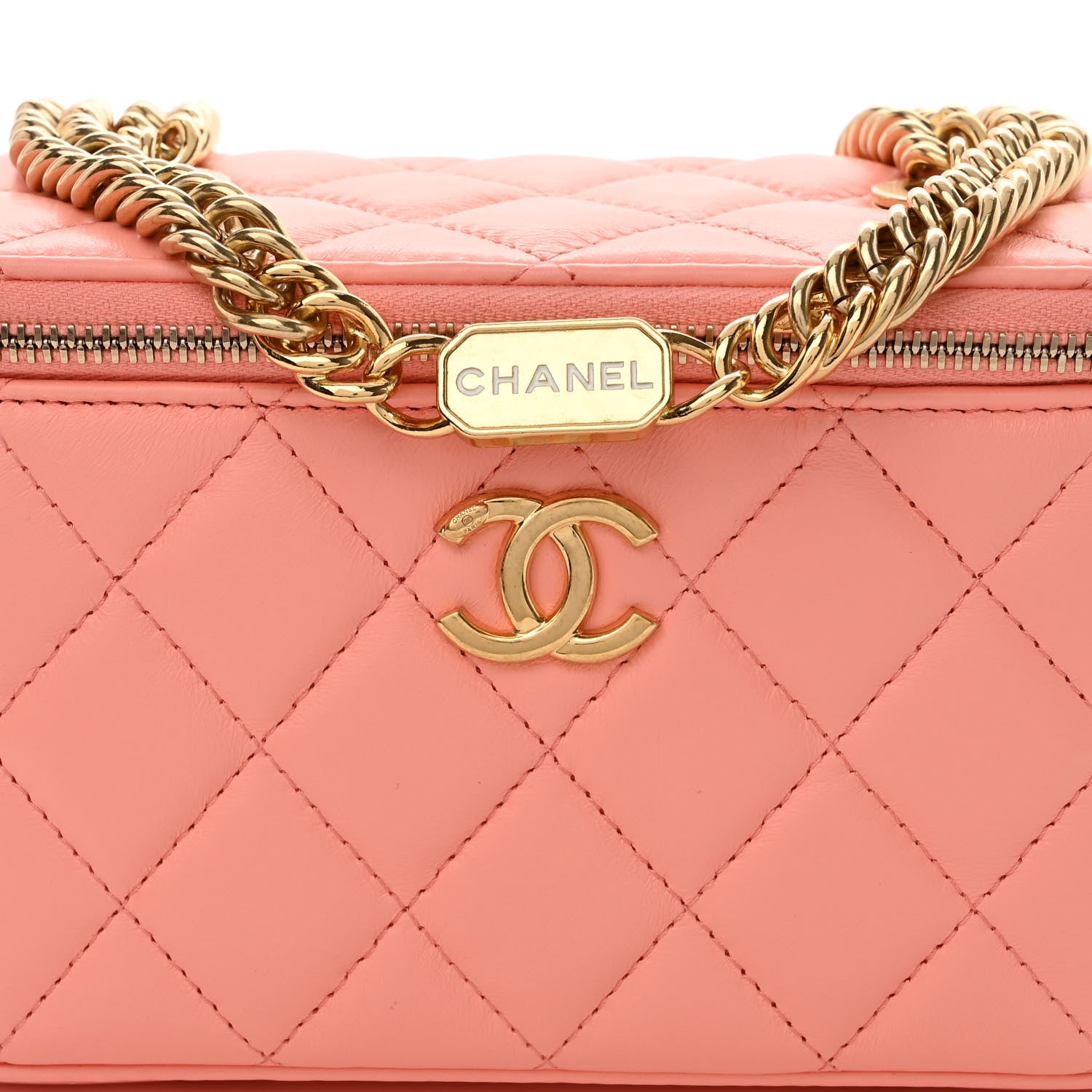 Chanel Lambskin Resin Quilted Vanity Case With Chain Pink 8 of 12