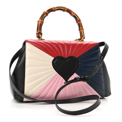 Gucci Calfskin Bamboo Trapuntata Queen Margaret Top Handle Bag Blue Agata Hibiscus Red Mystic White Sugar Pink 2 of 16