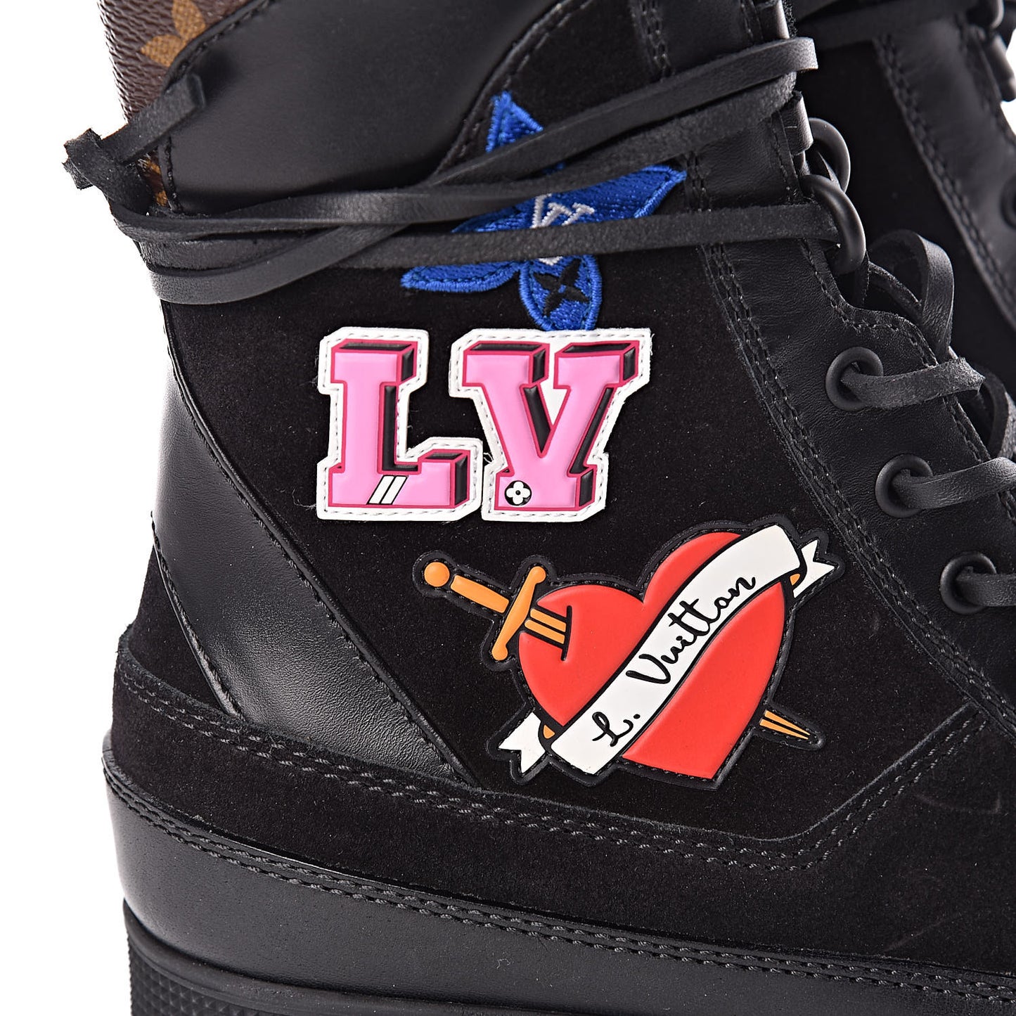 Suede Calfskin Monogram LV Black Heart Laureate Platform Desert Boots 37 Black