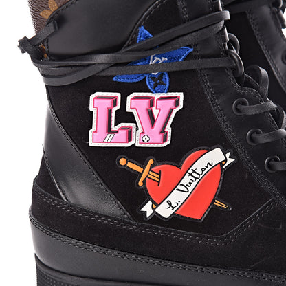 Louis Vuitton Suede Calfskin Monogram LV Black Heart Laureate Platform Desert Boots 37 Black 5 of 9