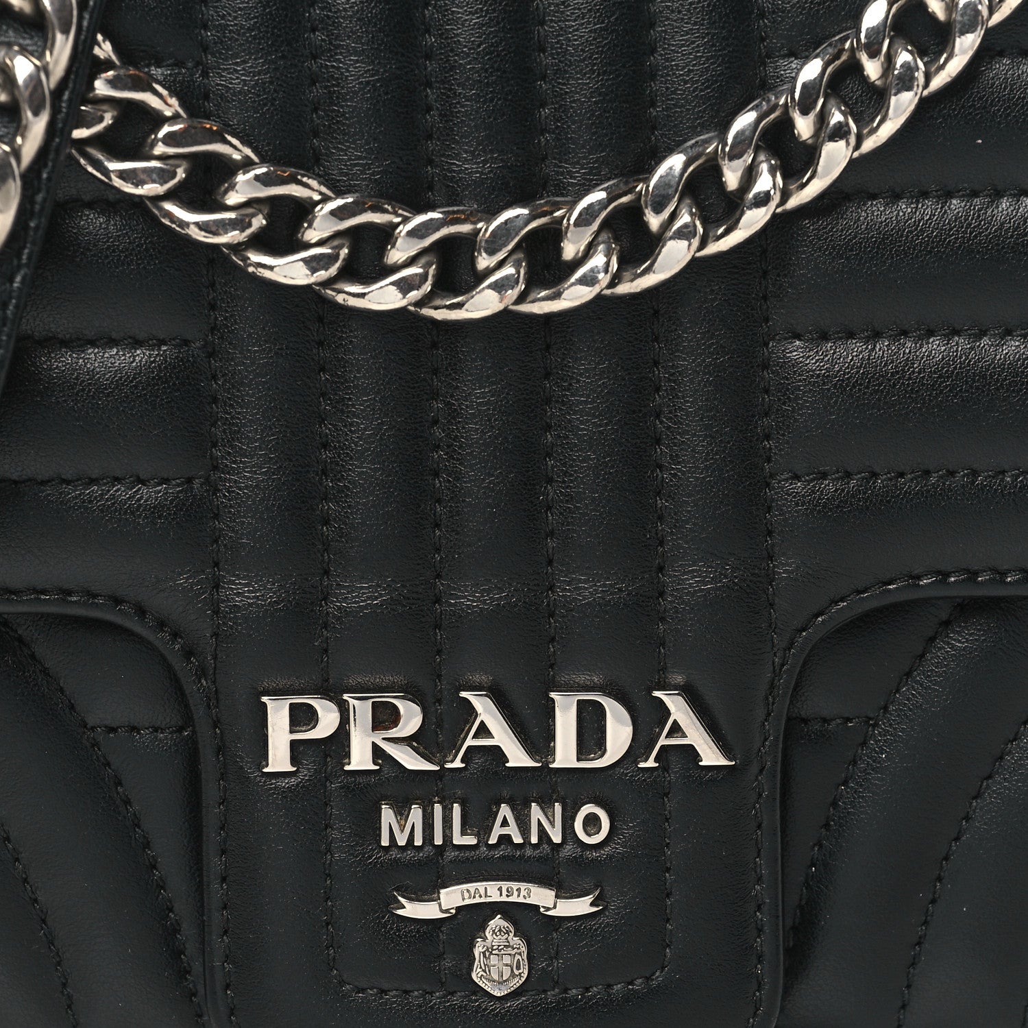 Prada Soft Calfskin Impunture Diagramme Medium Chain Flap Shoulder Bag Black 7 of 9