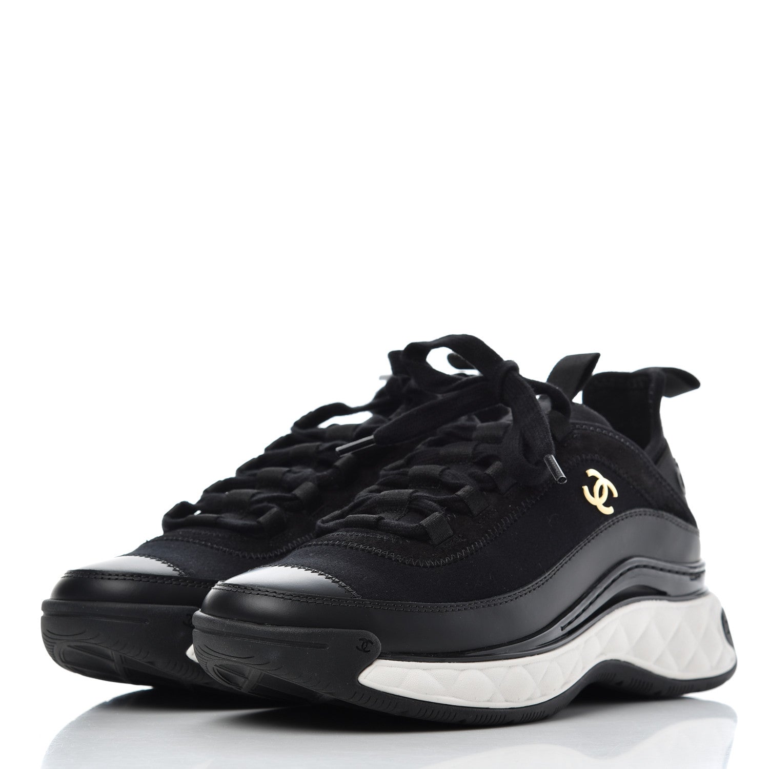 Chanel Velvet Calfskin Mixed Fibers CC Sneakers 37 Black 3 of 13