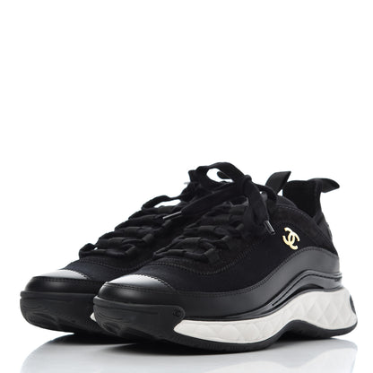 Chanel Velvet Calfskin Mixed Fibers CC Sneakers 37 Black 3 of 13