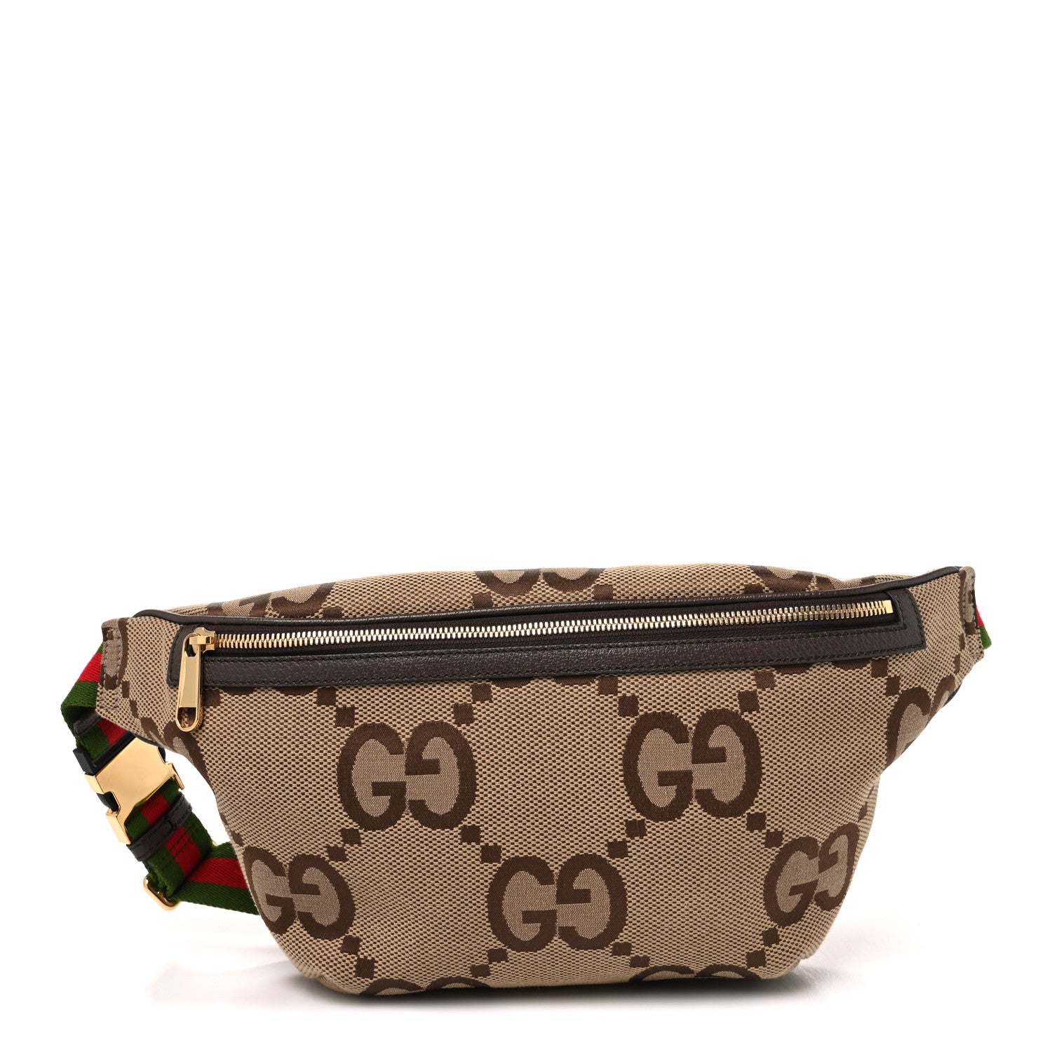 Gucci Monogram Jumbo GG Textured Dollar Calfskin Web Belt Bag Camel Ebony New Acero 1 of 9