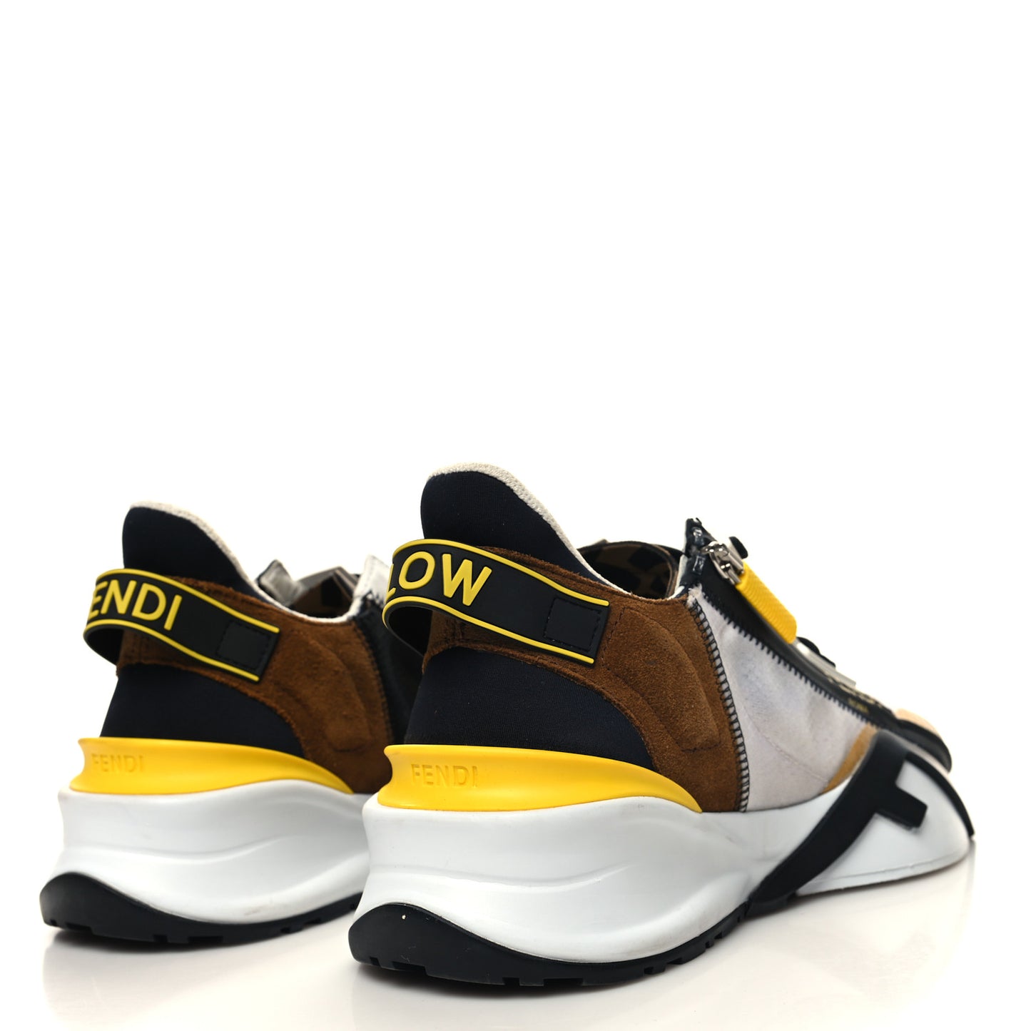 Nylon Suede Transparent Mens Fendi Flow Low Top Sneakers 7 Black Limone Tobacco