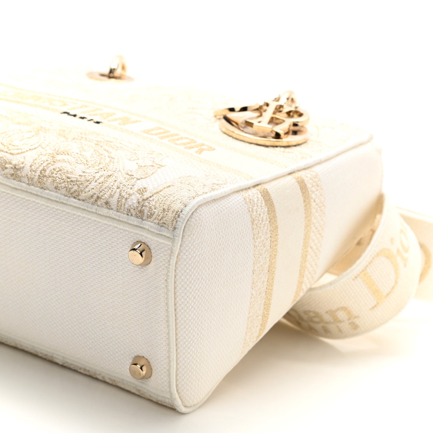 Christian Dior Canvas Around The World Stella Embroidered Medium Lady D-Lite White Gold 8 of 8