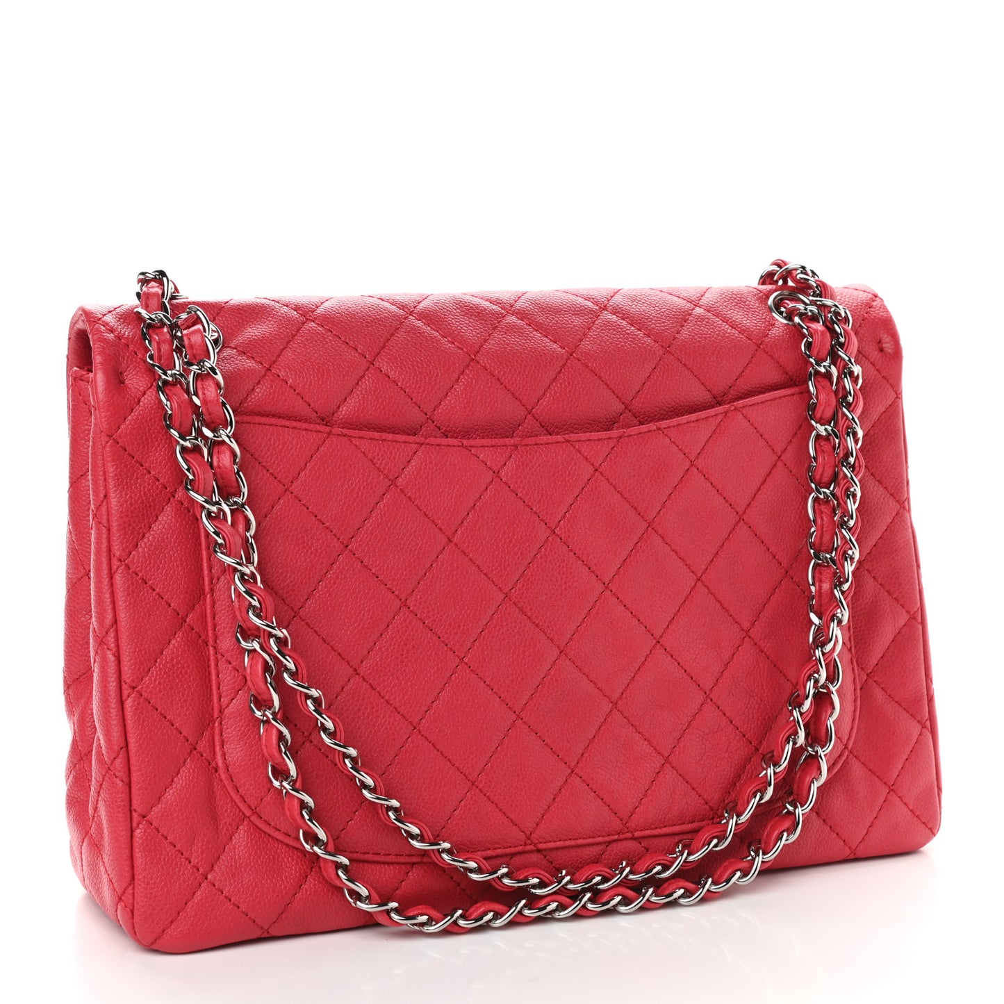 Washed Caviar Quilted Maxi Single Flap Fuchsia